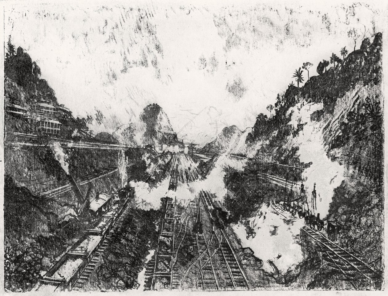 The Cut Looking تجاه Ancon Hill ، اللوحة XVII from the Panama Canal by جوزيف بينيل ، 1912 (فحم على ورق) بواسطة جوزيف بينيل