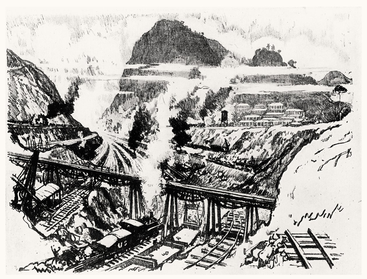 The Cut at Paraiso ، اللوحة XVI من قناة بنما لجوزيف بينيل ، 1912 (فحم على ورق) بواسطة جوزيف بينيل