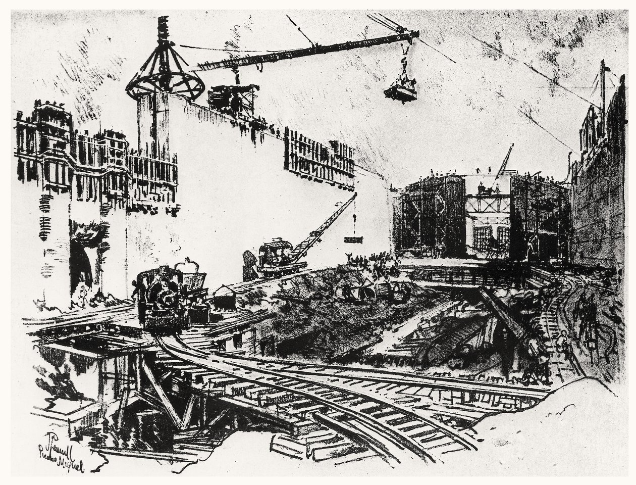 جدران بيدرون ميغيل ، اللوحة XX من قناة بنما لجوزيف بينيل ، 1912 (فحم على ورق) بواسطة جوزيف بينيل