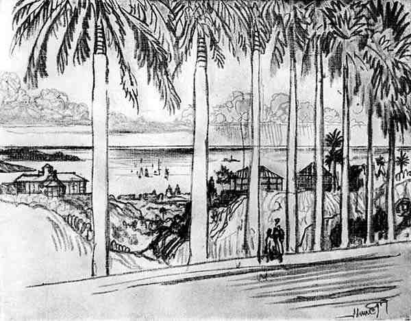 منظر من أنكون هيل ، اللوحة الخامسة والعشرون من قناة بنما لجوزيف بينيل ، 1912 (فحم على ورق) بواسطة جوزيف بينيل