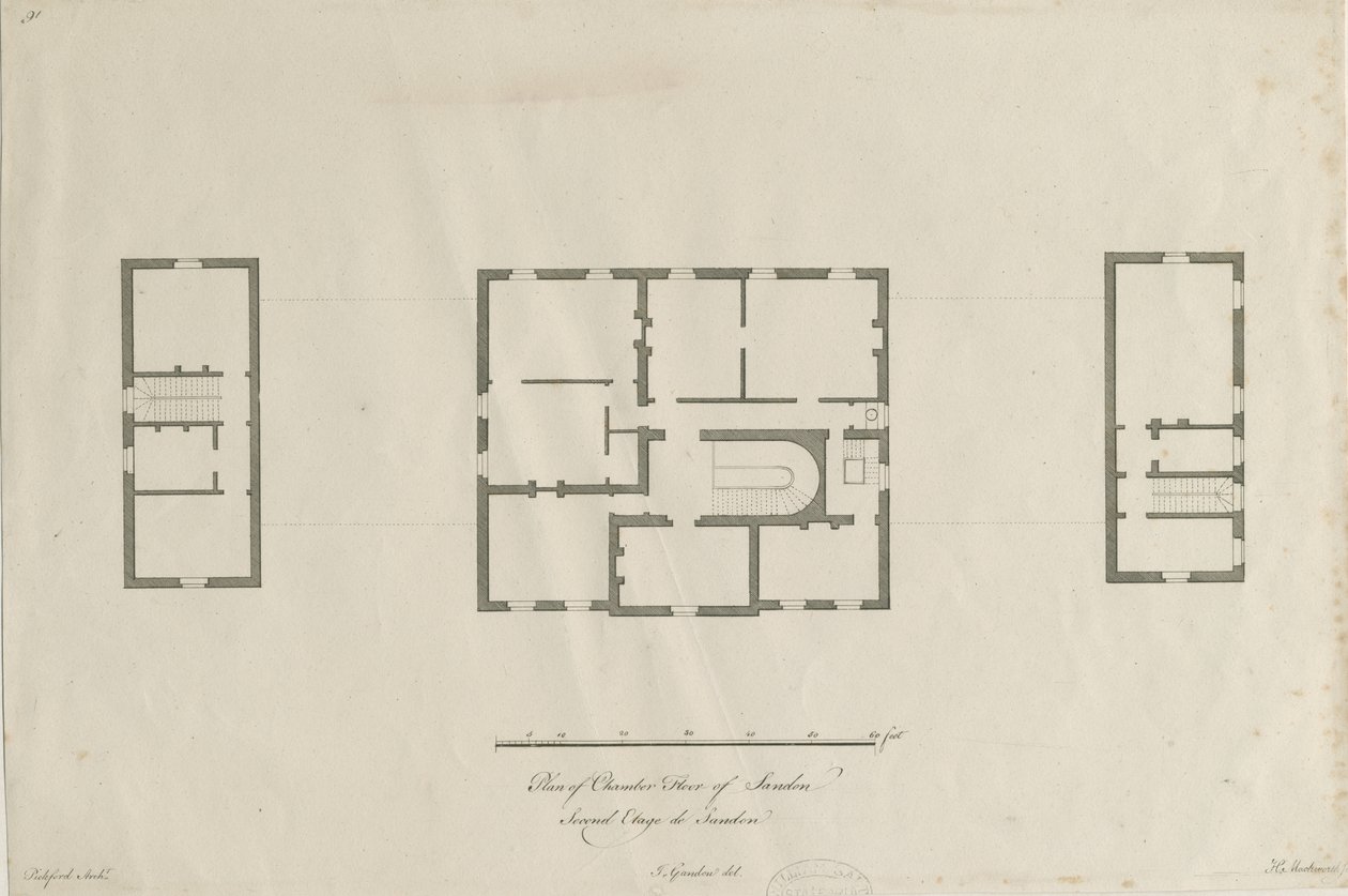 قاعة ساندون - مخطط أرضية الغرفة: نقش ، بدون تاريخ [1769-1771] (طباعة) بواسطة جوزيف بيكفورد