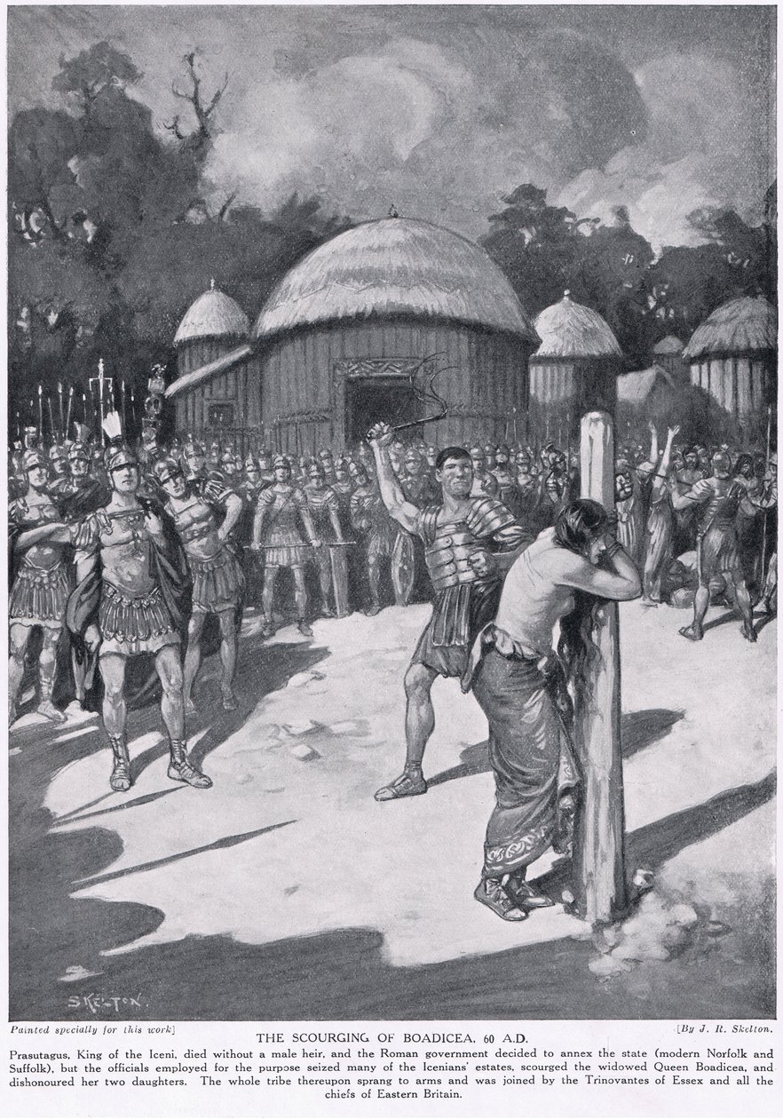 آفة Boadicea ، التوضيح من "تاريخ الأمم هاتشينسون" ، ج .1910 بواسطة جوزيف راتكليف سكيلتون