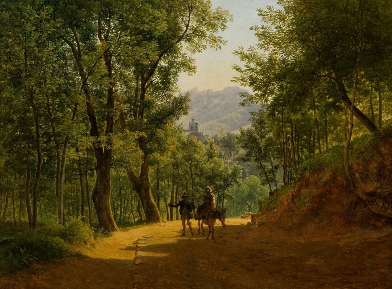 المناظر الطبيعية الإيطالية (المسار في Cava de´ Tirreni مع كنيسة Santa Maria Maggiore بواسطة Corpo di Cava و Monte Finestra في الخلفية) بواسطة جوزيف متمرد