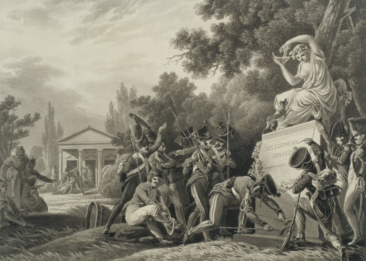 الجنود يكرمون إيزابيل تشارتوريسكي (1746-1835) (الفرشاة والحبر على الورق) بواسطة جوزيف ريختر