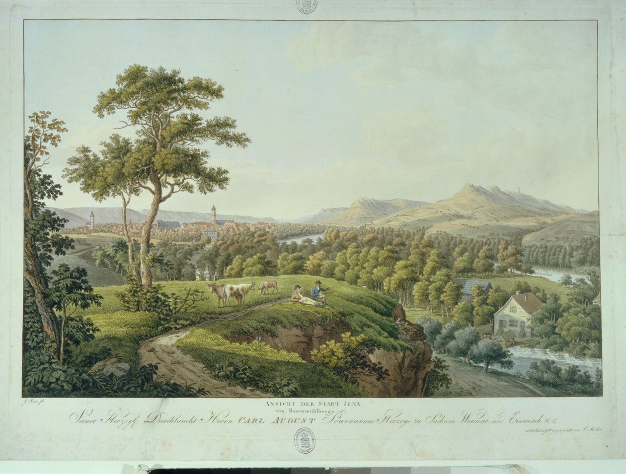 منظر لجينا من Rasenhuehlberg ، c.1810 (النقش) بواسطة جوزيف رو