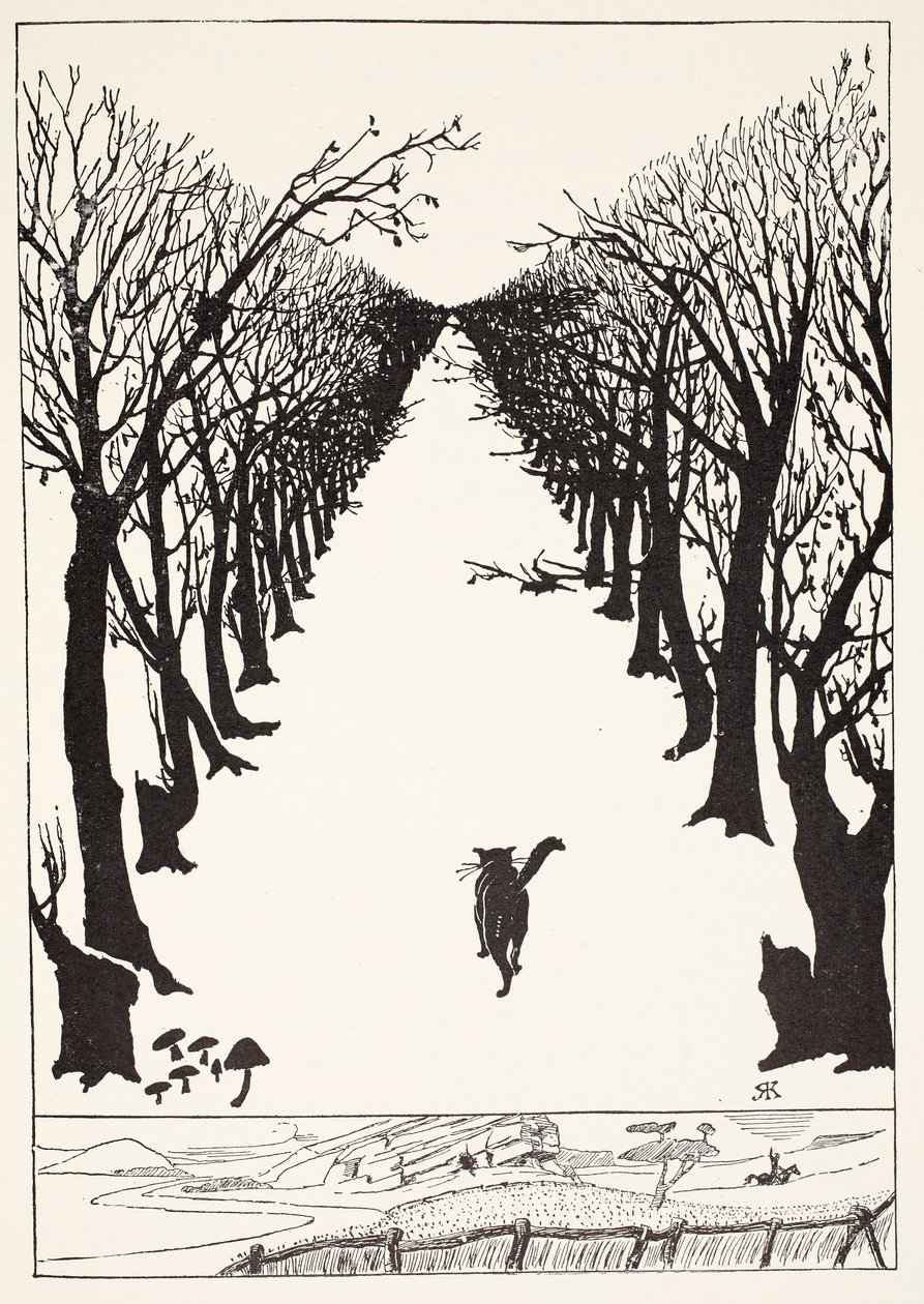 القطة التي سار بها بنفسه ، توضيح من "Just So Stories for Little Children" بقلم روديارد كيبلينج ، حانة. لندن ، 1951 بواسطة جوزيف روديارد كيبلينج
