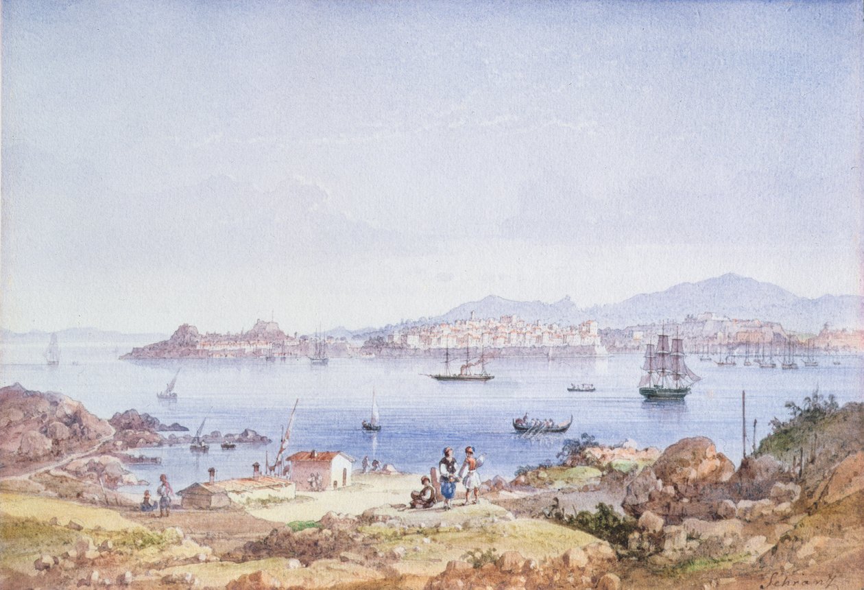 كورفو من جزيرة فيدو ، 1789 (مرحاض) بواسطة جوزيف شرانز