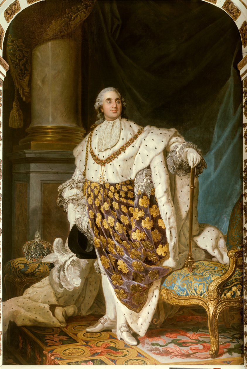 صورة على الأقدام لملك فرنسا لويس السادس عشر في زي مقدس (1754-1793) يحمل قلادة وسام الروح القدس (الروح القدس) - لوحة من مشغل جوزيف سيفريد دوبليسيس (1725-1802) (جوزيف- سيفريد ، جوزيف سيفريد ، جوزيف سي بواسطة جوزيف سيفريد دوبليسيس