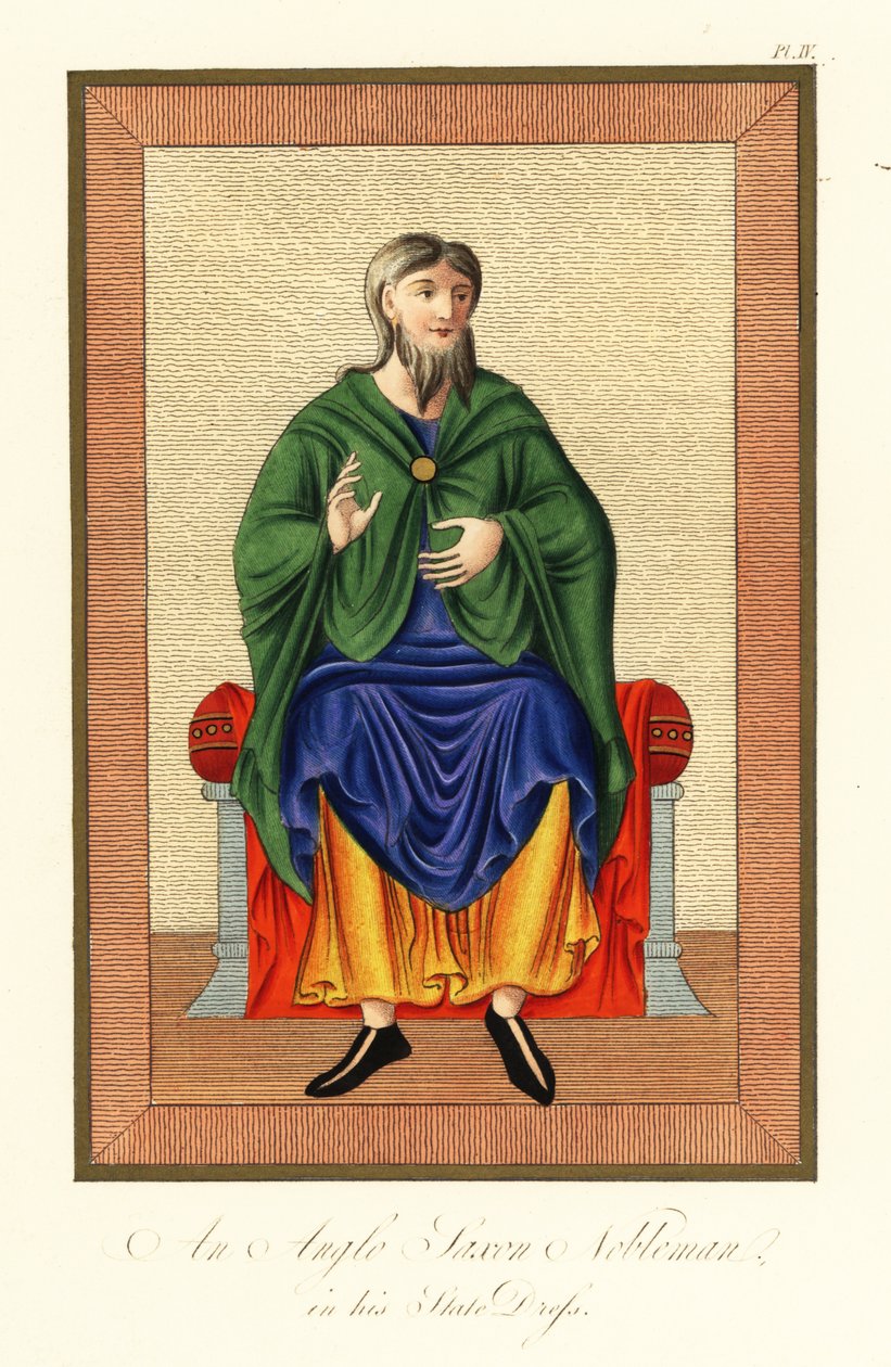 نبيل أنجلوسكسوني يرتدي لباس الدولة، القرن الثامن، 1845 (نقش) بواسطة جوزيف سترات
