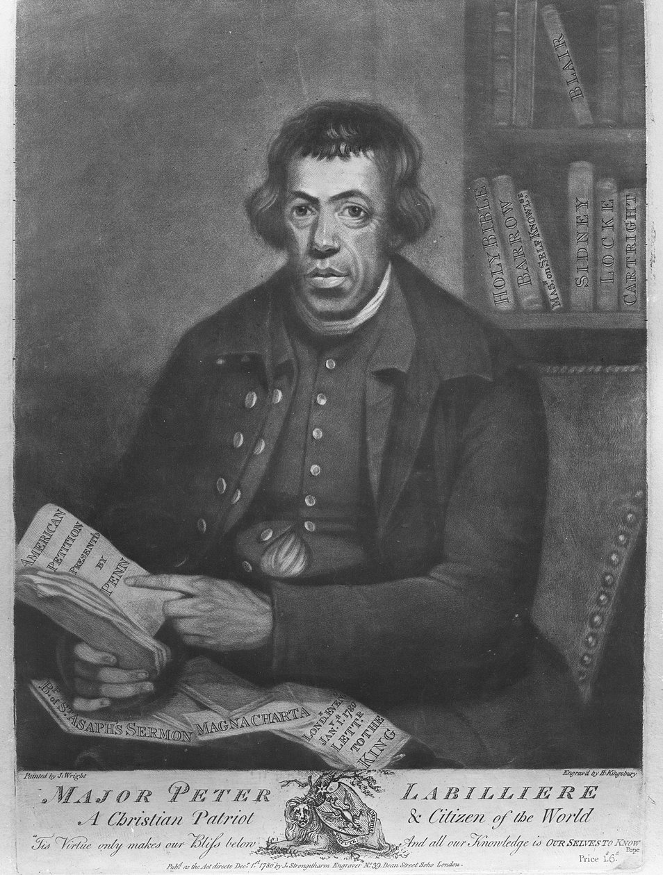 الرائد بيتر Labilliere ، محفورا بهنري كينغسبري ، 1780 (النقش والميزوتنت) بواسطة جوزيف رايت