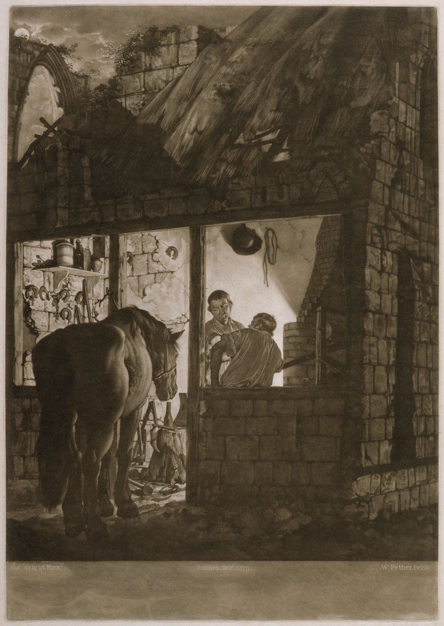 متجر فاريرز ، محفور بقلم ويليام بيتر (c.1781-1821) ، 1771 (mezzotint) بواسطة جوزيف رايت من ديربي