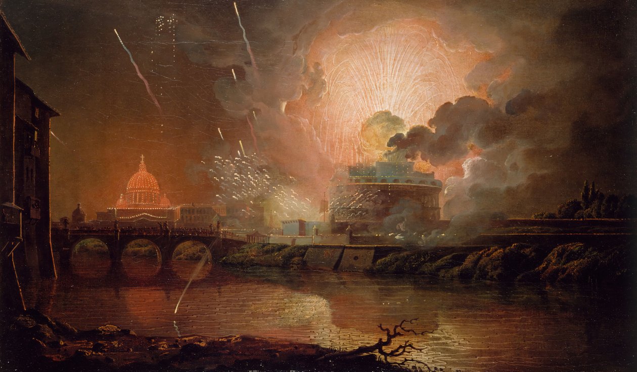 عرض الألعاب النارية في قلعة سانت أنجيلو ، 1774-1778. بواسطة جوزيف رايت من ديربي