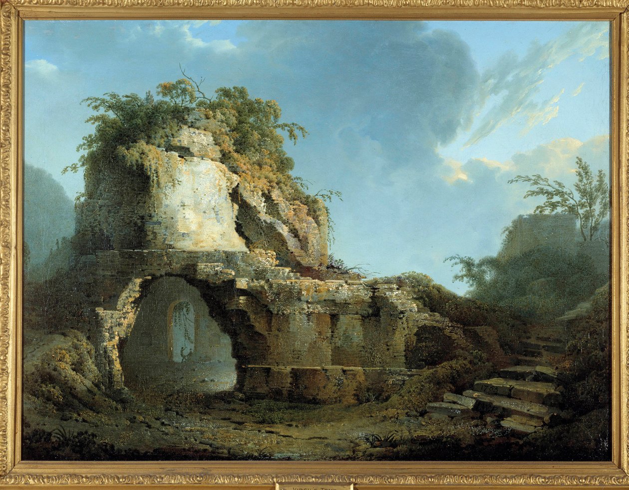 قبر الشاعر الروماني فيرجيل (70-19 قبل الميلاد) يقع بالقرب من كهف Pozzuoli (Pozzuoli) بالقرب من نابولي. لوحة جوزيف رايت أوف ديربي (1734-1797) 1785 بلفاست. متحف أولستر بواسطة جوزيف رايت من ديربي