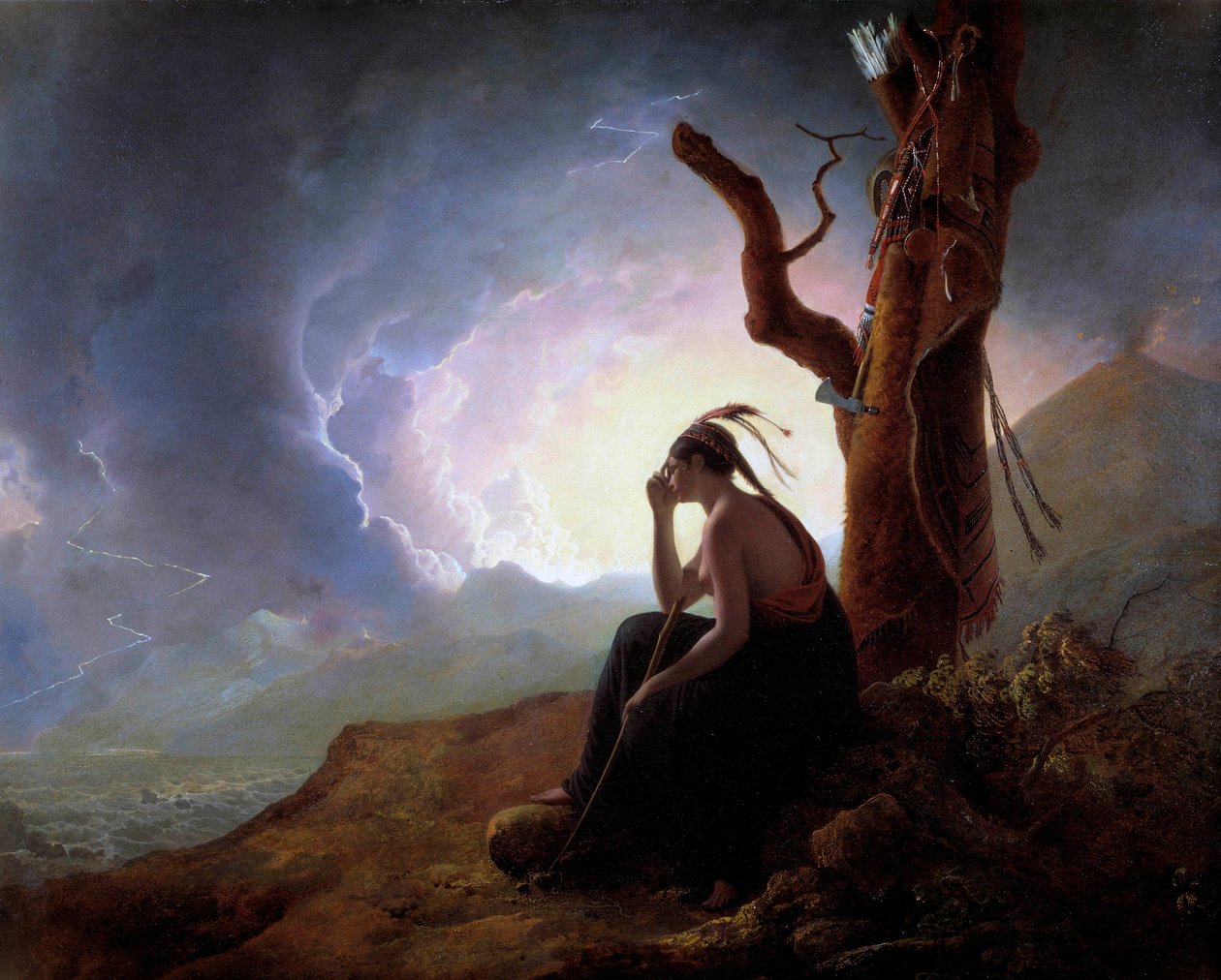 أرملة زعيم هندي تراقب أسلحة زوجها لوحة جوزيف رايت من ديربي (1734-1797) 1785 ديربي ، متحف ديربي بواسطة جوزيف رايت من ديربي