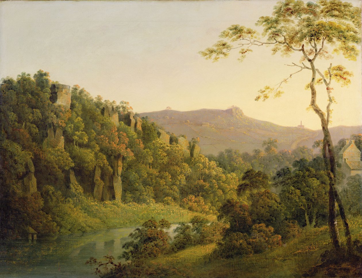 عرض في ماتلوك ديل ، ينظر نحو جرف الصخور السوداء ، 1780-5 (زيت على قماش) بواسطة جوزيف رايت من ديربي