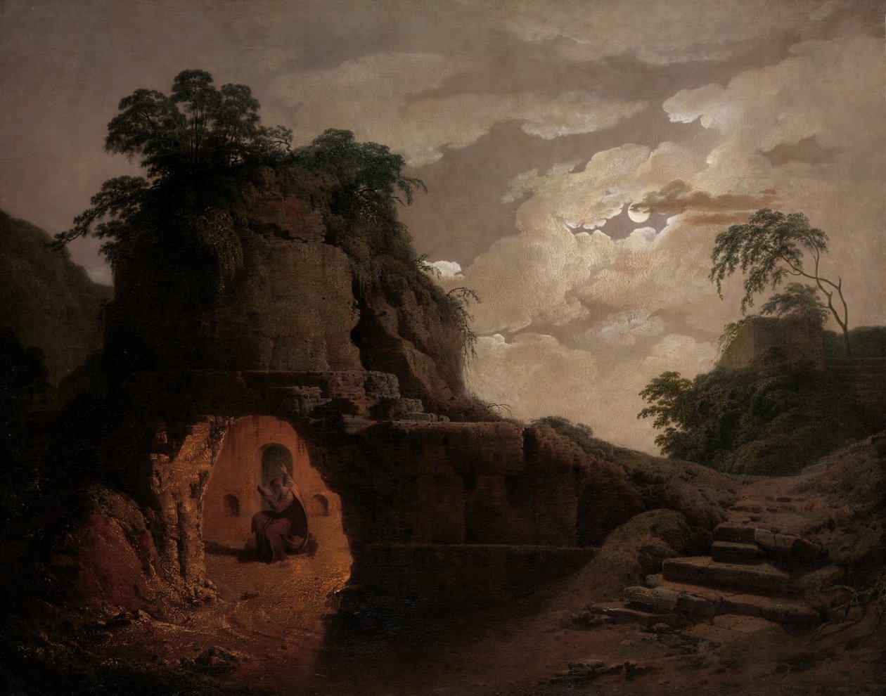 قبر فيرجيلز بواسطة ضوء القمر ، مع إعلان Silius Italicus ، 1779. بواسطة جوزيف رايت من ديربي