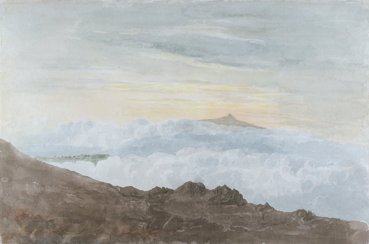المناظر الطبيعية الجبلية مع الغيوم ، ج 1803 (مرحاض فوق الجرافيت على ورق منسوج) بواسطة جوشوا كريستال