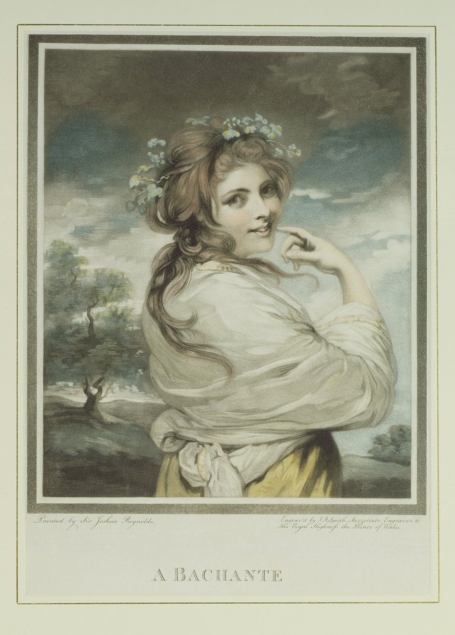 A Bachante ، محفورة وحانة. بواسطة جون رافائيل سميث (1752-1812) ، 1784 (نقش mezzotint) بواسطة جوشوا رينولدز