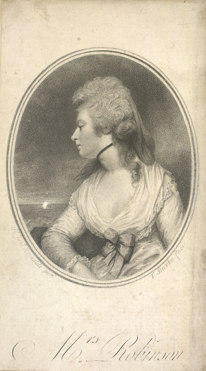 السيدة روبنسون. ماري روبنسون، ني داربي، المعروفة باسم بيرديتا (1758-1800). ممثلة وشاعرة وروائية إنجليزية. أول عشيقة عامة للملك جورج الرابع عندما كان لا يزال أمير ويلز. صورة بعد السير جوشوا رينولدز. بواسطة جوشوا (بعد) رينولدز