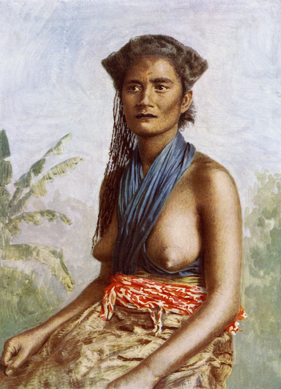 امرأة فيجي في الزي التقليدي ، c.1900 بواسطة يوشيا مارتن