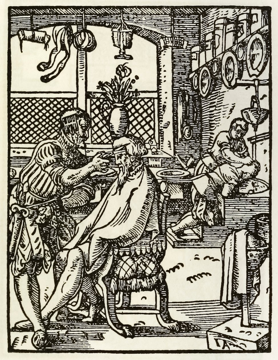 الحلاقون من سلسلة تصور المهن والحرف التي نُشرت لأول مرة في Das Ständebuch 1568 في فرانكفورت ، ألمانيا بواسطة جوست عمان