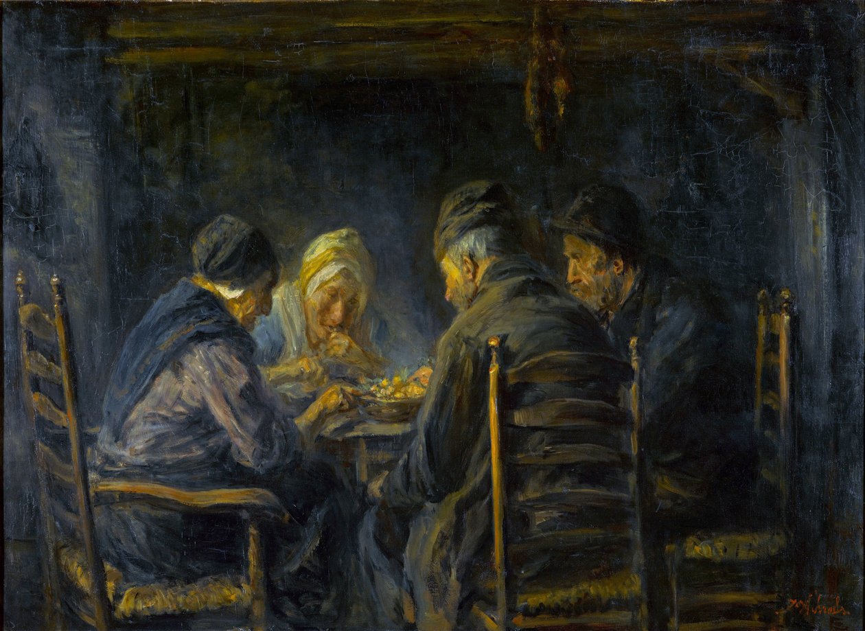 أكلة البطاطس - أكلة البطاطس - لوحة جوزيف إسرائيل (1824-1911) - ج. 1902 - ألوان زيتية على قماش - 119.5 × 151 - Gemeentemuseum Den Haag بواسطة جوزيف اسرائيل