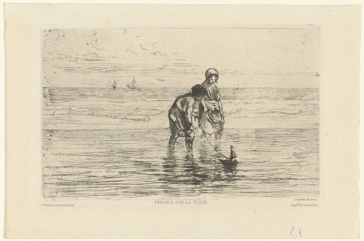أطفال يلعبون بقارب على الشاطئ Enfants sur la plage (العنوان على الكائن) بواسطة جوزيف إسرائيل