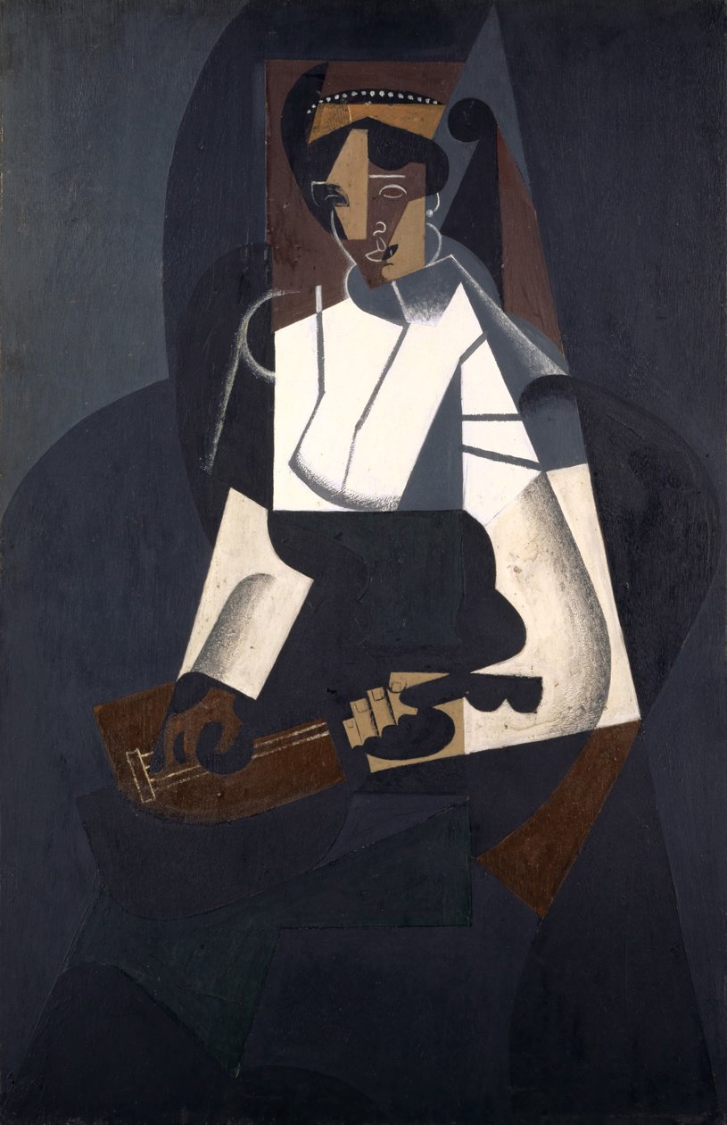 امرأة مع مندولين ، بعد Corot ، 1916 (زيت على خشب رقائقي) بواسطة خوان جريس