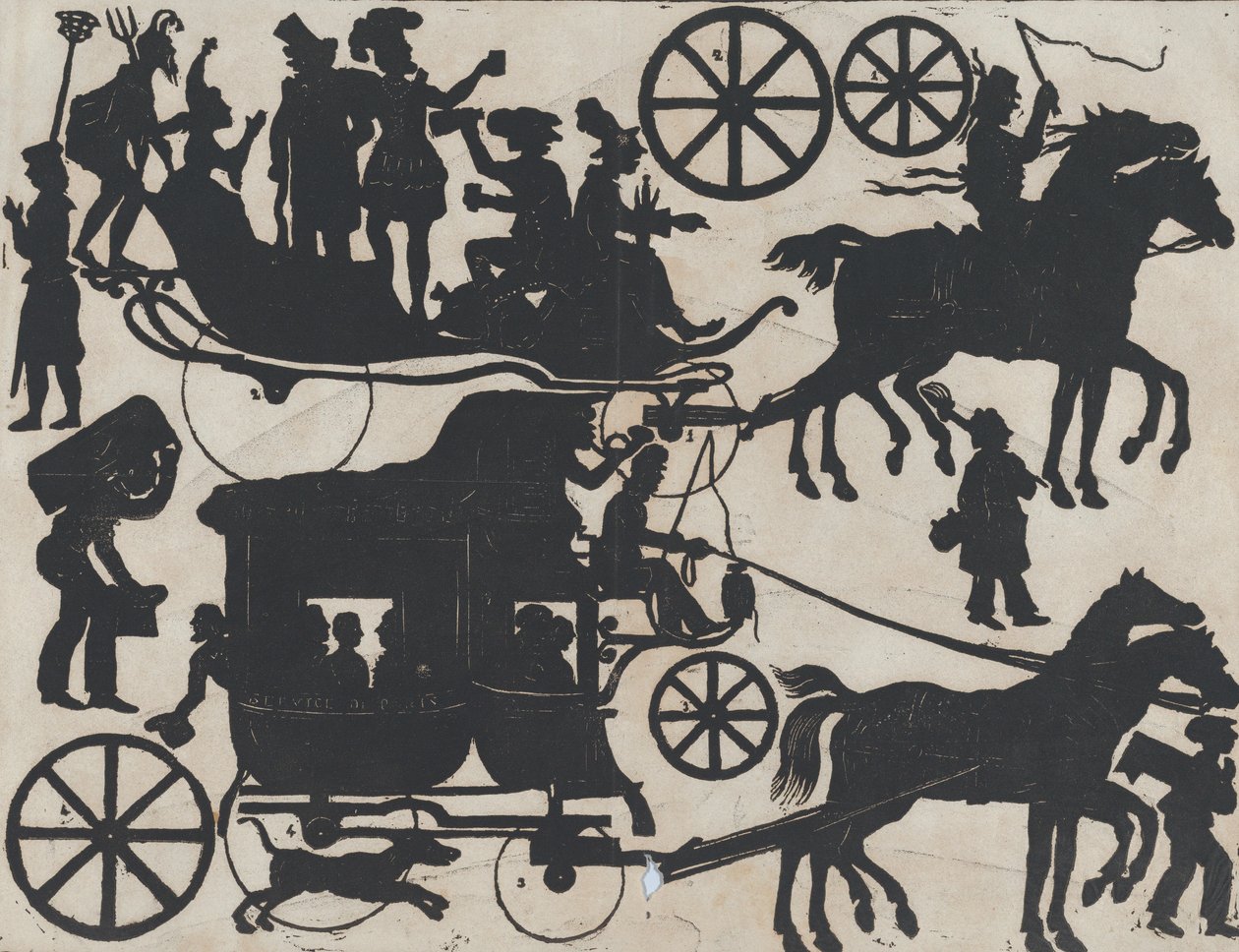 ورقة 5 من الأرقام لدمى الظل الصينية ، كاليفورنيا. 1850-70. بواسطة خوان لورنز