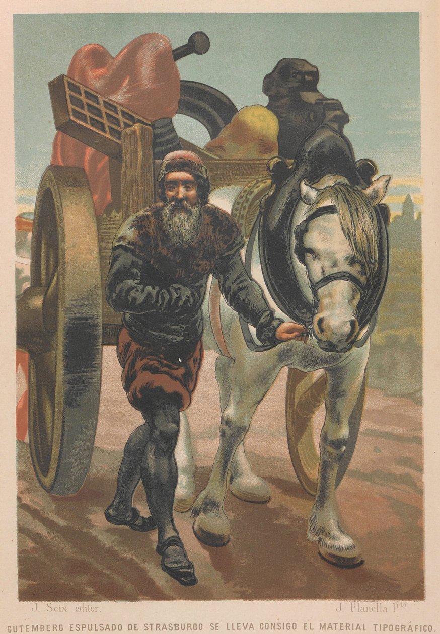 يوهانس جوتنبرج يغادر ستراسبورغ. من: العلم ورجاله ، 1879. بواسطة خوان بلانيلا ورودريجيز