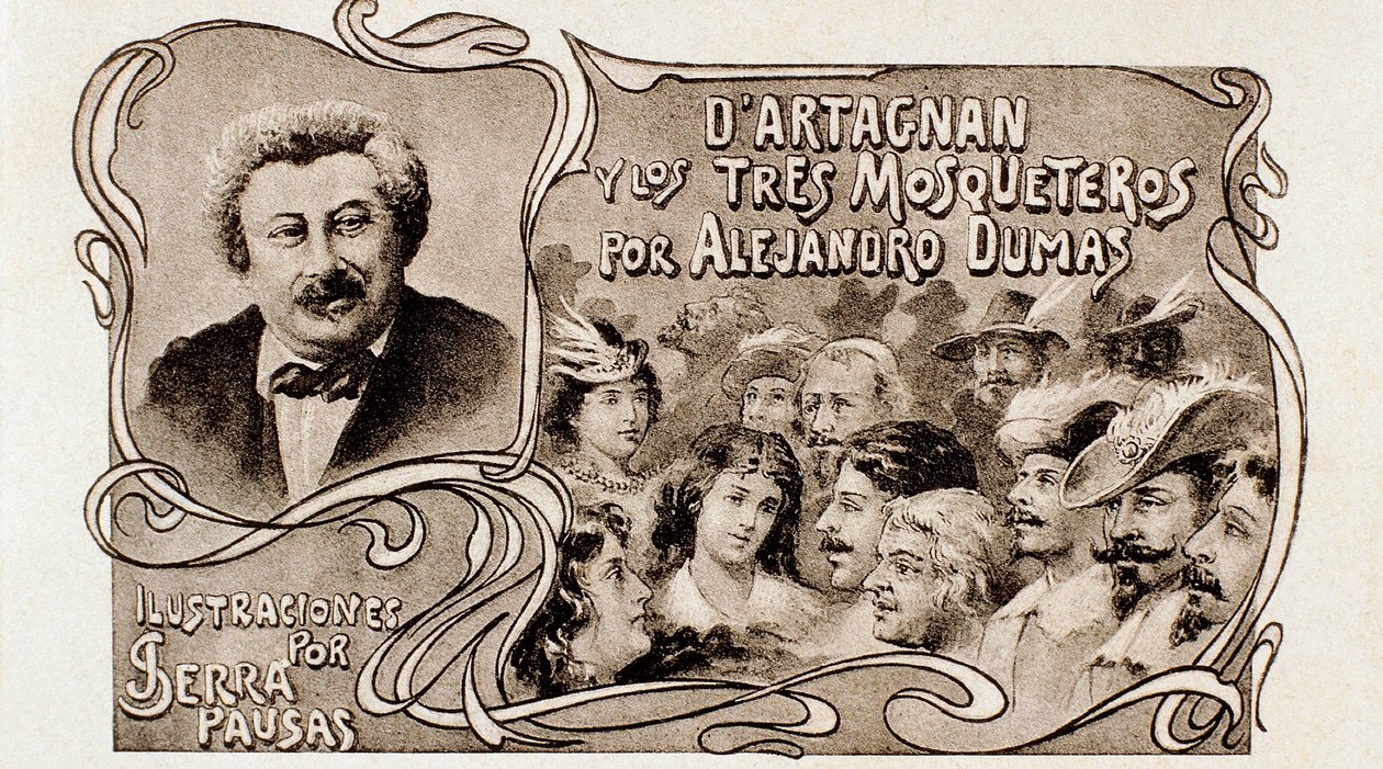 غلاف رواية ألكسندر دوما "D'Artagnan and the Three Musketeers" ، حوالي 1860 (نقش) بواسطة خوان سيرا واي بوساس