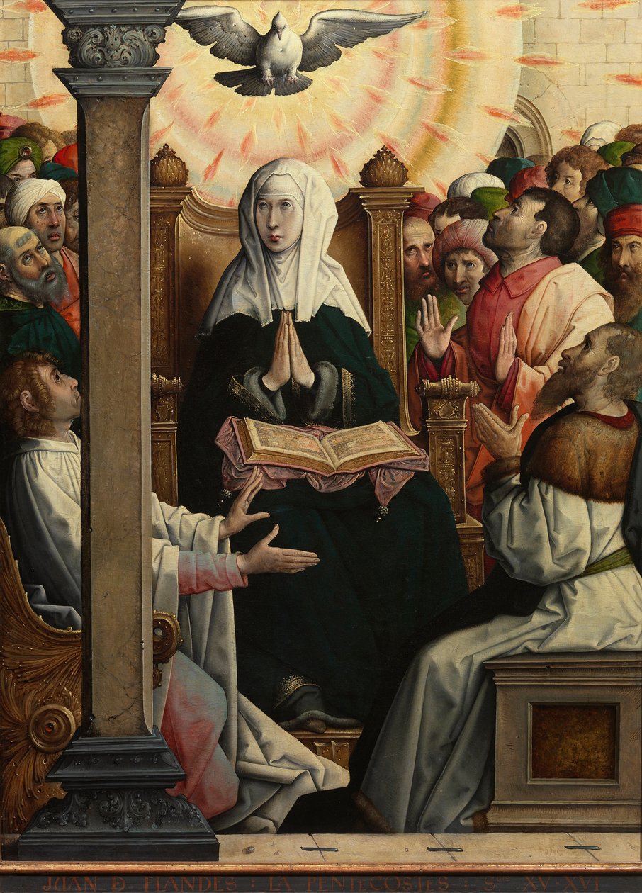 "Pentecote" (عيد العنصرة) Peinture بواسطة Juan de Flandes (مقابل 1465-1519) 1514-1519 Dim 110x84 cm متحف ديل برادو ، مدريد بواسطة خوان دي فلاندس