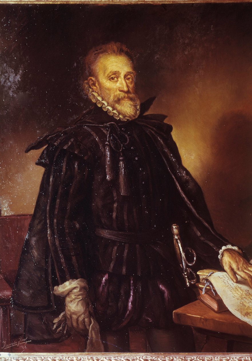 صورة ميغيل دي سرفانتس (1547-1616) الكاتب الإسباني ميغيل سرفانتس دي سافيدرا. لوحة منسوبة إلى خوان دي جوريجوي (1583-1641) بواسطة Juan de Jauregui y Aguilar