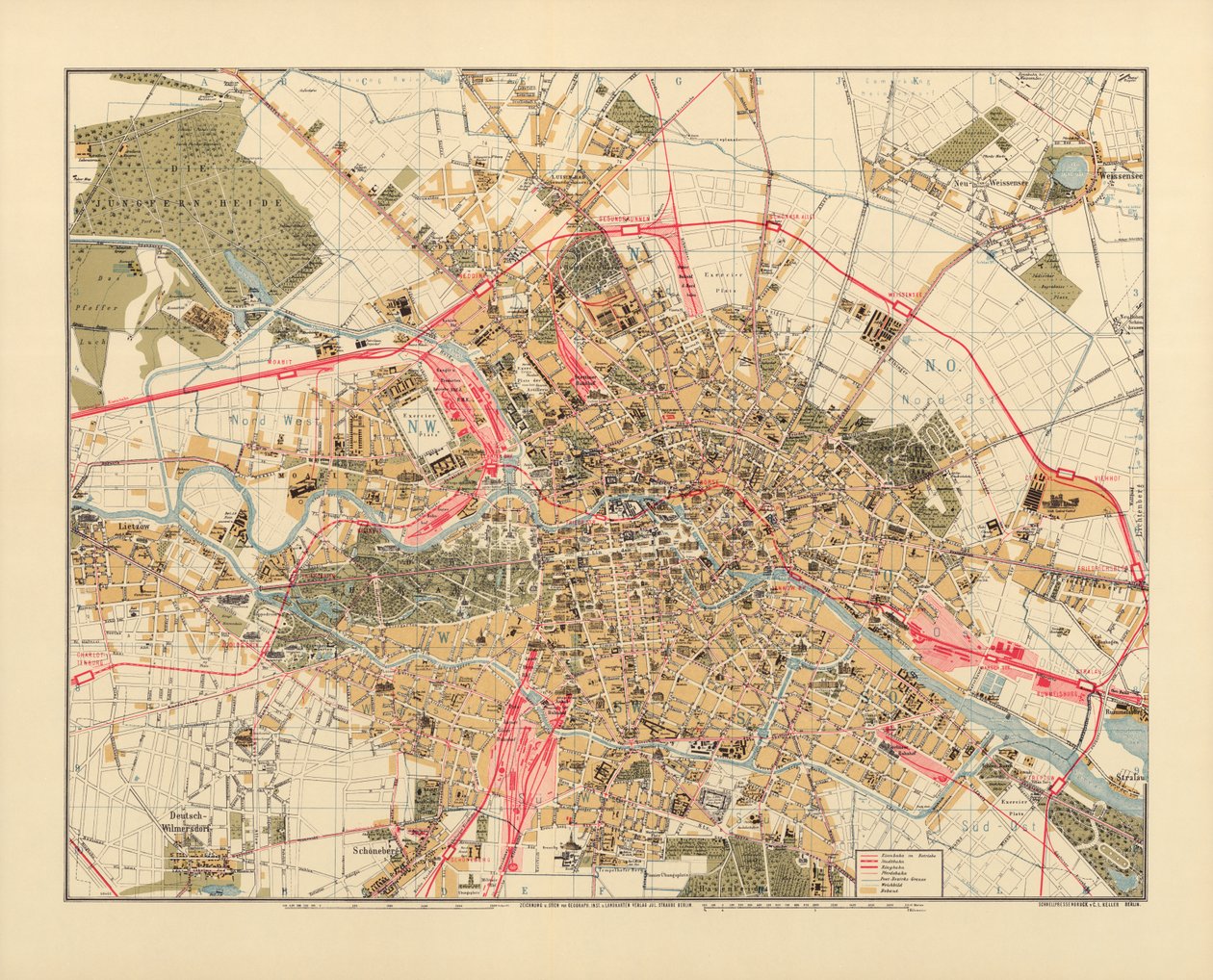 خريطة برلين ، طبعها CL Keller ، برلين ، 1890 بواسطة يوليو. Straube