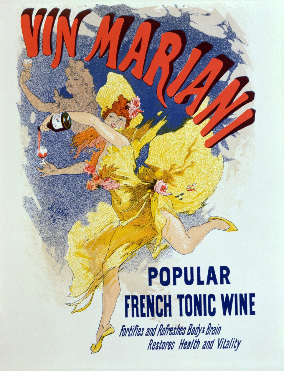 إعلان ملصق `` Mariani Wine &39;&39; ، نبيذ منشط فرنسي شهير ، 1894 بواسطة جول تشيريت