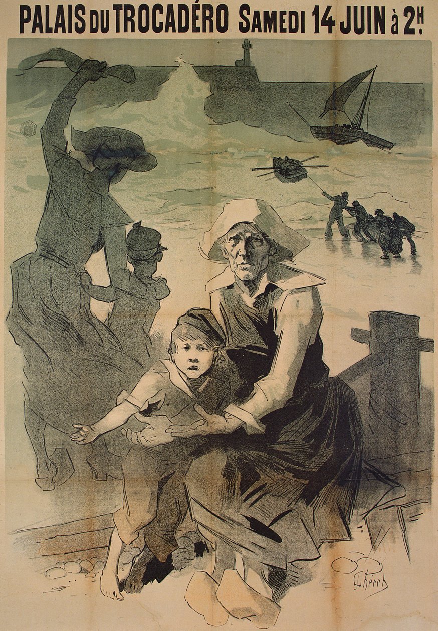 ملصق للإعلان عن حفل خيري لمساعدة أسر البحارة الغارقة في قصر تروكاديرو ، 14 يونيو 1890 بواسطة جول تشيريت