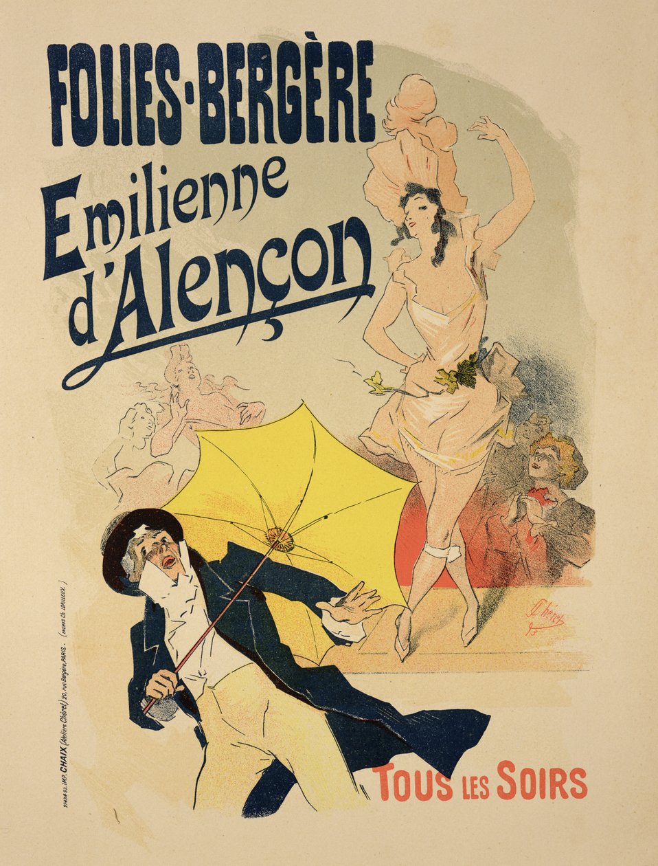 استنساخ ملصق إعلاني "Emile d&39;Alencon" ، كل مساء في Folies-Bergeres ، 1893 بواسطة جول تشيريت