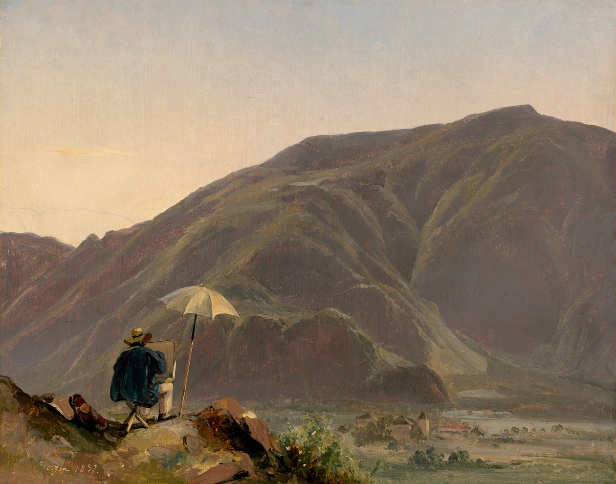 منظر لبوزن مع رسام ، 1837 (زيت على ورق على قماش) بواسطة جول كونييه