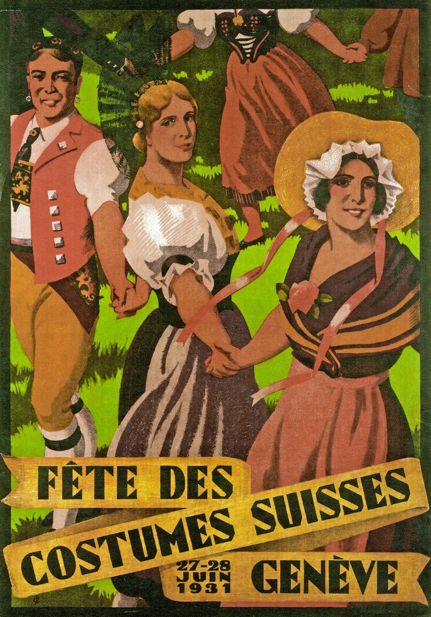 إعلانات الملصقات Fête des Costumes Suisse في جنيف (1931) بواسطة جول كورفوازييه