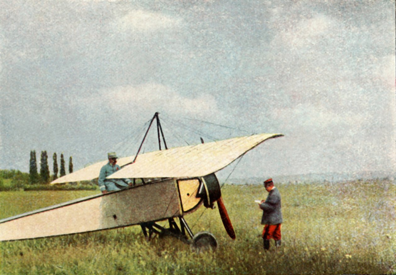 طائرة من طراز Morane-Saulnier Type G ، والتي يمكن تجهيزها بمدفع رشاش Hotchkiss عيار 7.9 ملم ، سبتمبر 1914 (ذاتي اللون) بواسطة جول جيرفيه كورتيلمونت