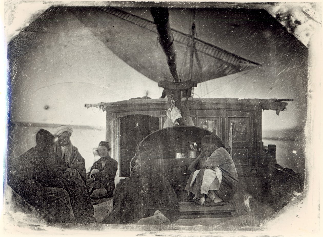 القوارب الشراعية والمسافرين على النيل ، 1845-18 (daguerreotype) بواسطة جول إتير