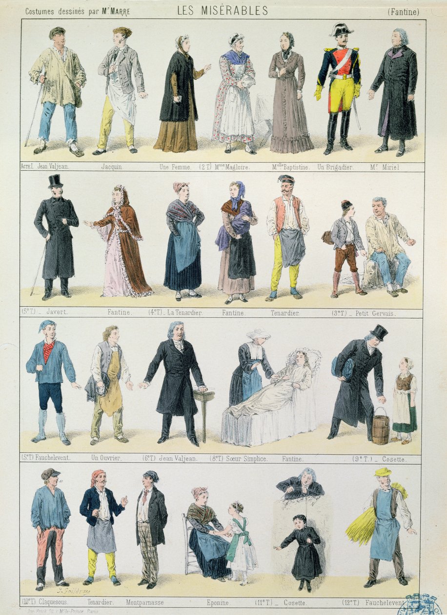تصاميم الأزياء لتكييف Les Miserables بواسطة فيكتور هوغو (1802-85) للمسرح ، 1878 بواسطة جول ماري