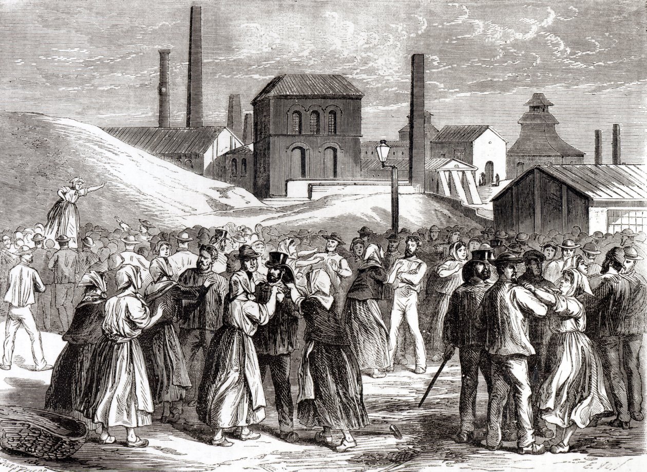 نساء يتظاهرن في منجم الفحم Le Creusot في أبريل 1870 بواسطة جول بلكوك