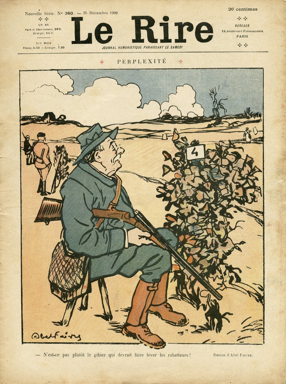 رسم توضيحي لأبل فيفر (1867-1945) لغلاف Le Lire ، 25/12/09 - بيربليكسيت - الريف ، الترفيه ، صياد الصيد بواسطة جول هابيل فافر