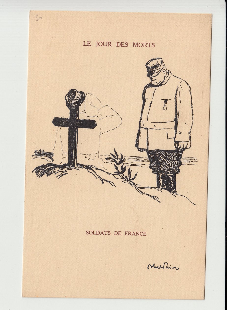 بطاقة بريدية ، Satirique en N & B ، كاليفورنيا. 1915: يوم الموتى - حرب 14-18 ، حداد أوبوكسيس Funerailles - جوفر ، رسم جنود بواسطة أبيل فيفر (1867-1945) بواسطة جول هابيل فافر