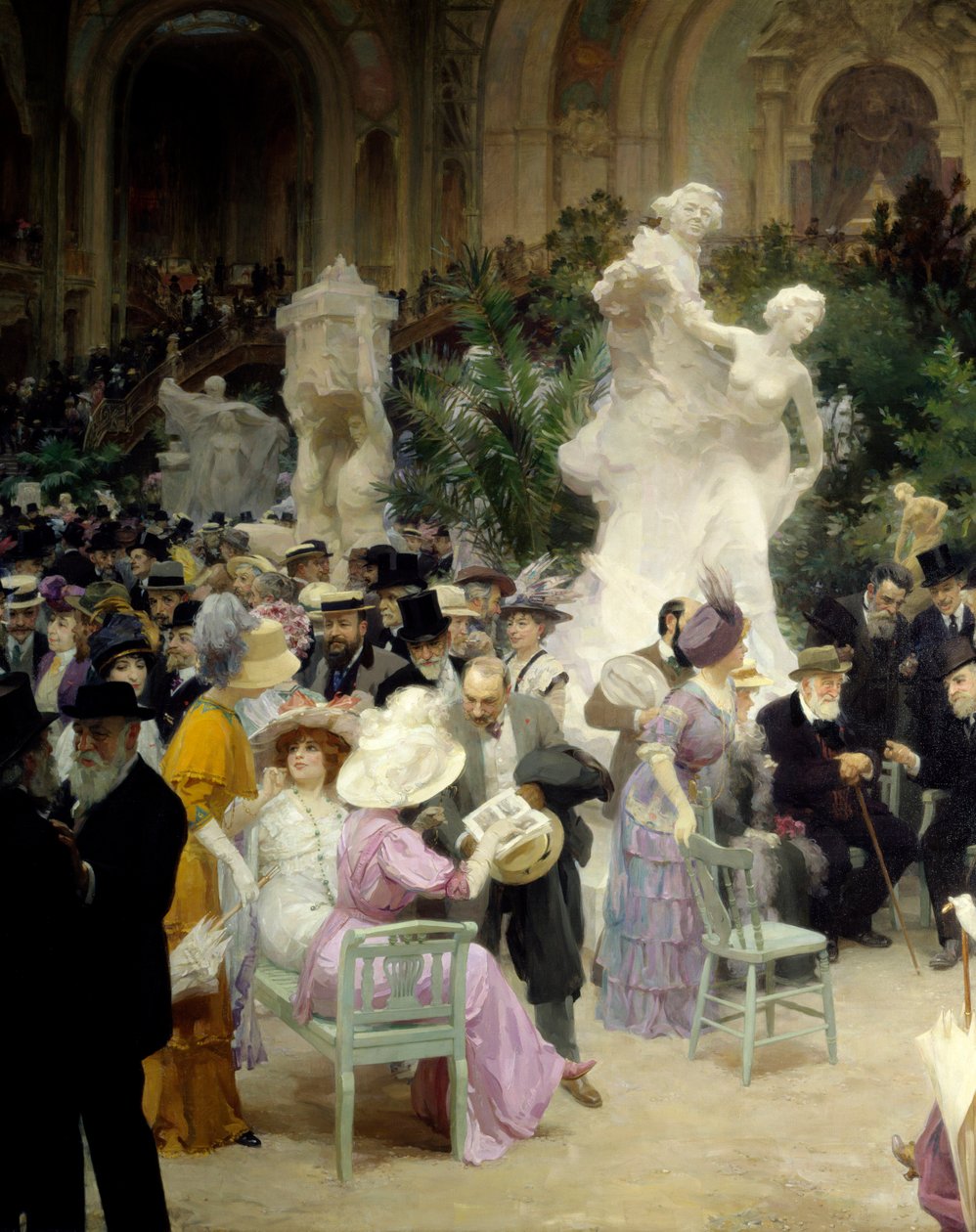 Belle epoque: "" يوم جمعة في صالون الفنانين الفرنسيين "" Mondanites خلال المعرض الفني في Grand Palais في باريس. التفاصيل. لوحة لجول الكسندر جرون (1868-1934) 1911 روان. متحف الفنون الجميلة بواسطة جول ألكسندر جروين أو جرون