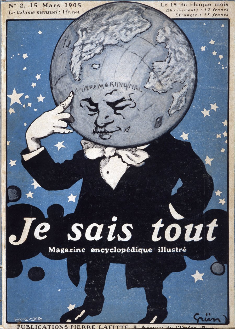 تفكير الكرة الأرضية - التفكير في الكرة الأرضية - في "Je Sais Tout" من 15/03/1905 - رسم لجول جرون 1868-1938 بواسطة جول ألكسندر جروين أو جرون