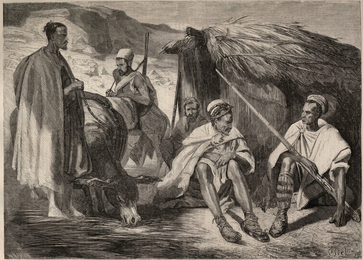 قبائل القبايل في الجزائر عام 1857. نقش بعد رسم جول ريغو. نقش في "لوموند لامع" من عام 1857. مجموعة خاصة. بواسطة جول ألفريد فينسنت (بعد) ريجو