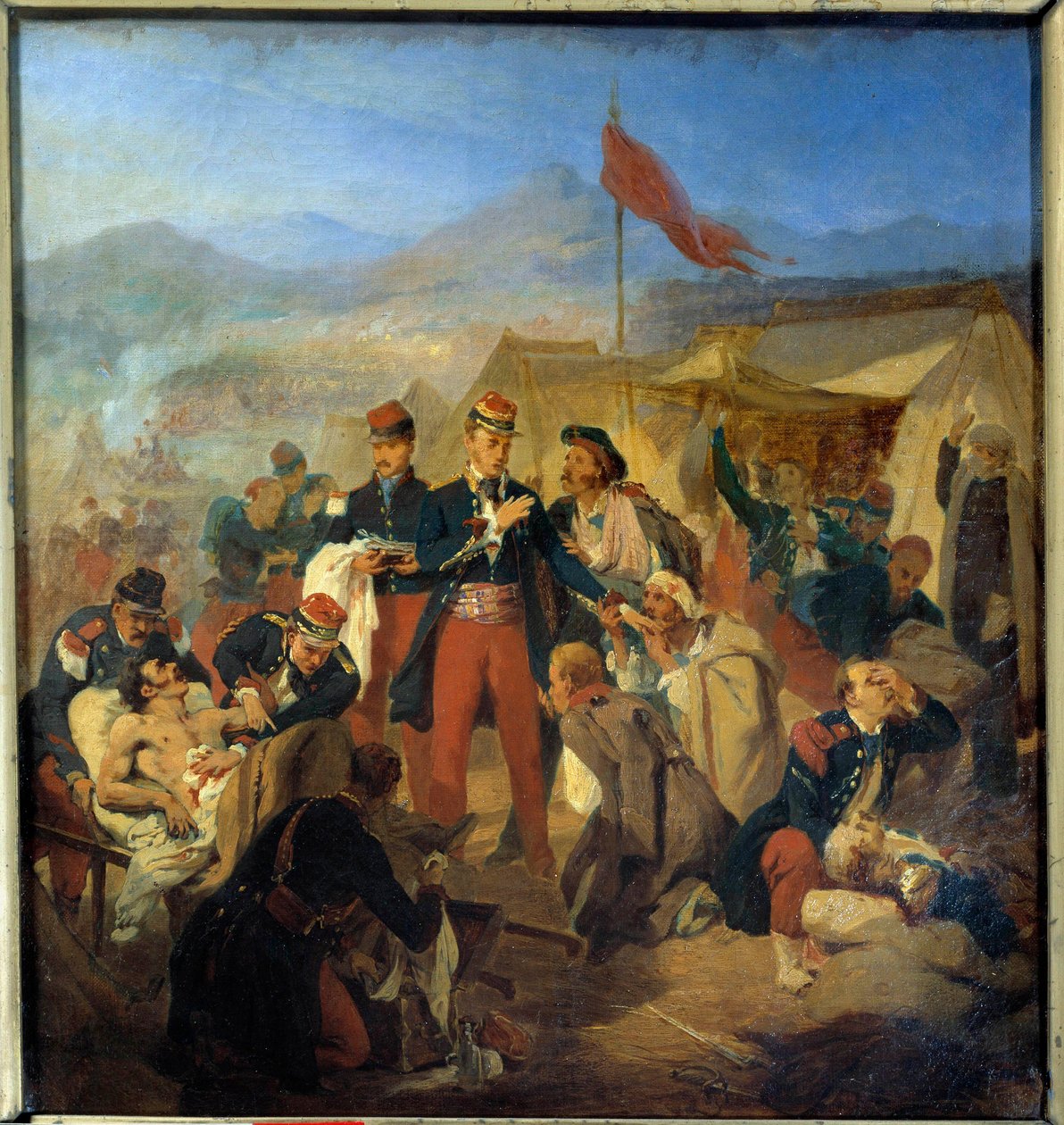 حرب القرم: "" الجراح العسكري سكريف يشفي الذكاء بعد معركة إنكرمان في 5/11/1854 "لوحة لجول ريغو (1810-1892) 1854 متحف دو فال دي جريس ، باريس بواسطة جول الفريد فنسنت ريجو