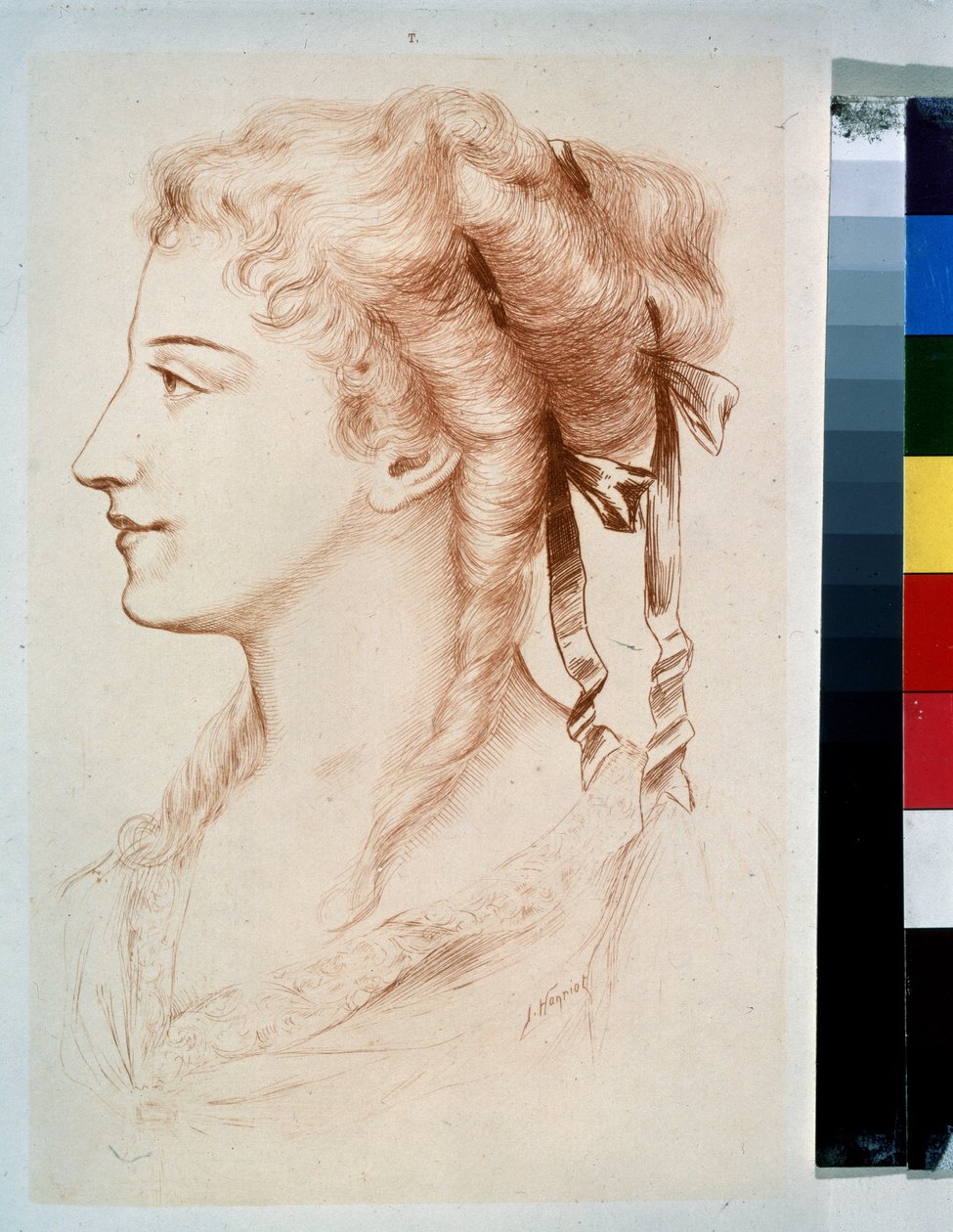 ""ملف تعريف سيدة شابة"" (صورة شخصية لسيدة شابة) رسم بقلم جول أرماند هانريوت (1853-1877) متحف الدولة في الهواء الطلق في القرن التاسع عشر بيترهوف، سانت بطرسبرغ بواسطة جول أرماند هانريوت